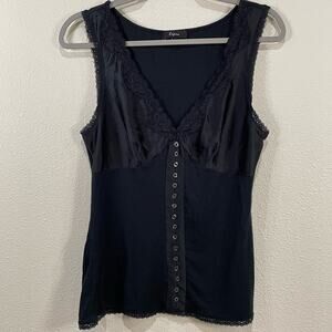 Y2k Black Lace Button Tank Top Visual Kei Goth Dark Coquette Office Siren M